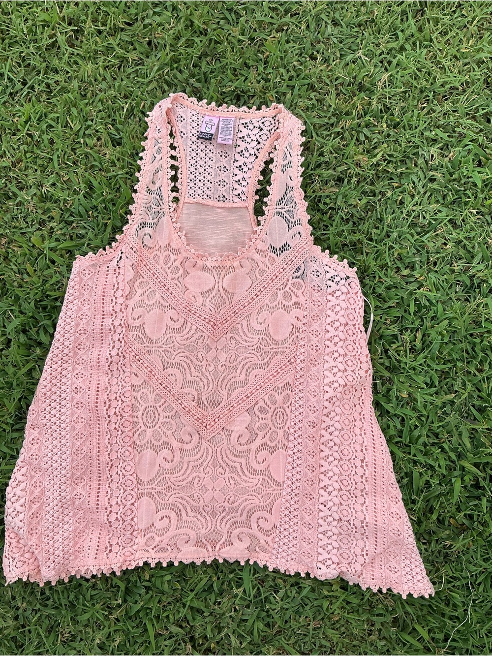 Lace Crochet Racerback Tank Top - Pink